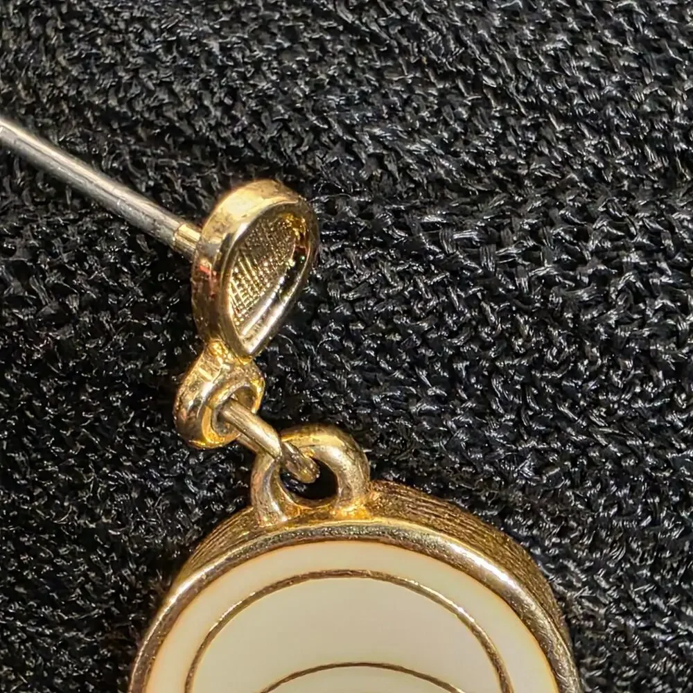 Vintage Cream Enamel Crescent Moon Earrings Gold Tone Celestial Dangle